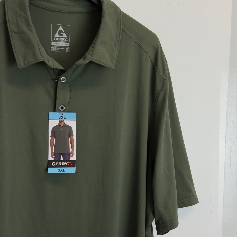 NEW Gerry Mens 3XL Olive Green Short Sleeve Polo Shirt Performance Stretch - Picture 4 of 8